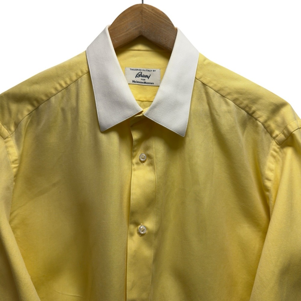 Brioni Men's Size 18 Yellow Contrast Collar French Cuff Cotton Dress Shirt Italy